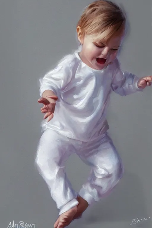 Prompt: happy toddler dancing, wearing pajamas. clean elegant painting, very detailed. by artgerm and greg rutkowski