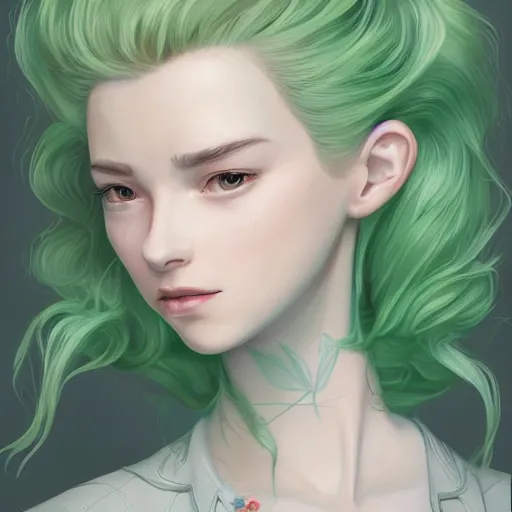 Image similar to a portrait of clea gaultier, pastel green, art by lois van baarle and loish and ross tran and rossdraws and sam yang and samdoesarts and artgerm and saruei and disney and wlop, digital art, highly detailed, intricate, sharp focus, trending on artstation hq, deviantart, unreal engine 5, 4 k uhd image