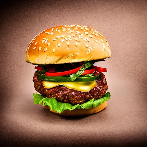 Image similar to the least appetizing hamburger you can imagine, professional food photography, very detailed, studio lighting