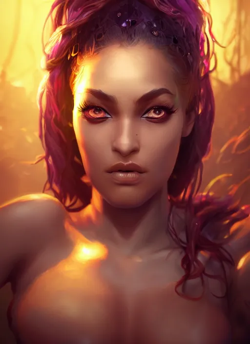 Image similar to samira from league of legends, wearing a patch in her eye, au naturel, hyper detailed, digital art, trending in artstation, cinematic lighting, studio quality, smooth render, unreal engine 5 rendered, octane rendered, art style by klimt and nixeu and ian sprigger and wlop and krenz cushart