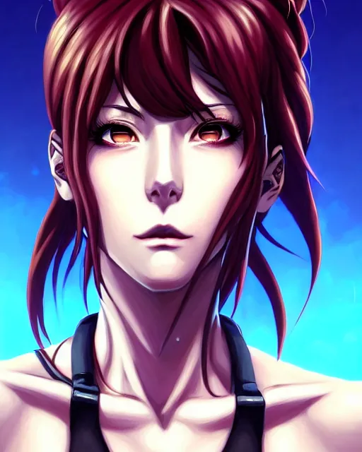 Image similar to a portrait of revy from black lagoon manga, symmetrical eyes, symmetrical face, art by lois van baarle and loish and ross tran and rossdraws and sam yang and samdoesarts and artgerm, digital art, highly detailed, intricate, sharp focus, trending on artstation hq, deviantart, unreal engine 5, 4 k uhd image