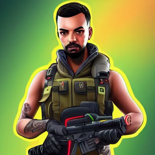 Prompt: andrew tate in the style of a fortnite character, digital art, high quality, very detailed