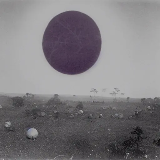 Image similar to Unidentified purple ball of light flying over rural Africa, 1896 photograph