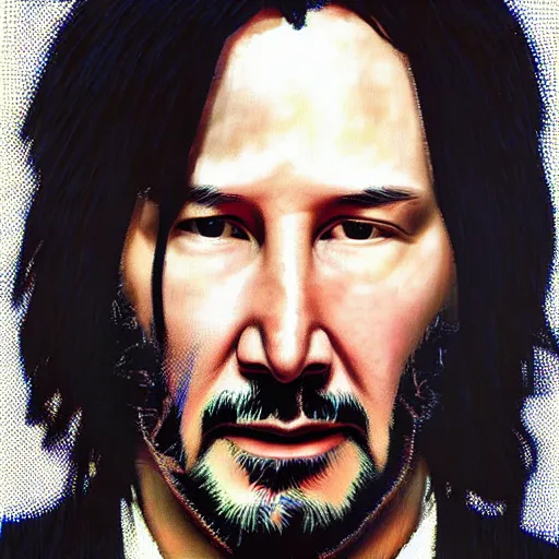 Image similar to Keanu Reeves in the style of Chuck Close