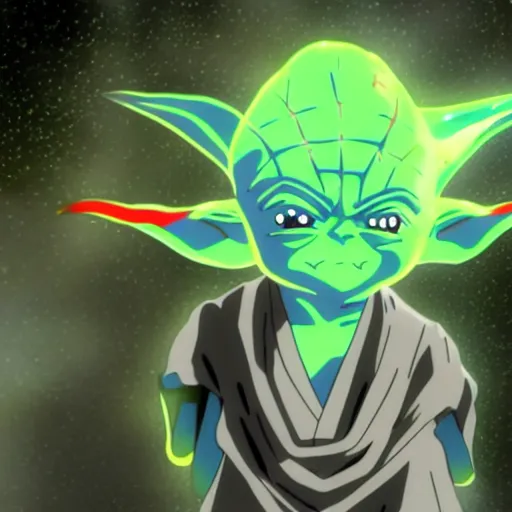 Prompt: Yoda as an anime character from Dragon Ball Z. Beautiful. 4K.