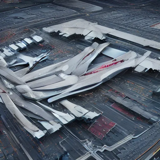 Image similar to sci-fi brutalism airport from above view motherboard structure on the coronation of napoleon painting and digital billboard in the middle, unreal engine 5, keyshot, octane, artstation trending, ultra high detail, ultra realistic, cinematic, 8k, 16k, in style of zaha hadid, in style of nanospace Michael Menzelincev, in style of Lee SOUDER, colors in style of the Blade Runner 2049, in plastic, dark, tilt shift,