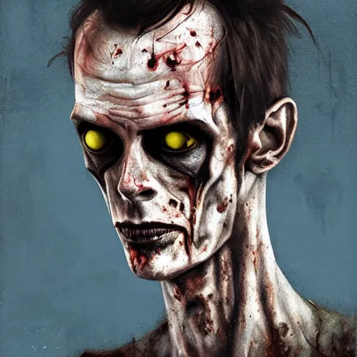 Prompt: head portrait of young skinny peter murphy from bauhaus as a zombie, 7 days to die zombie, gritty background, fine art, award winning, intricate, elegant, sharp focus, cinematic lighting, digital painting, 8 k concept art, art by michael hussar, art by brom, art by guweiz and z. w. gu, 8 k