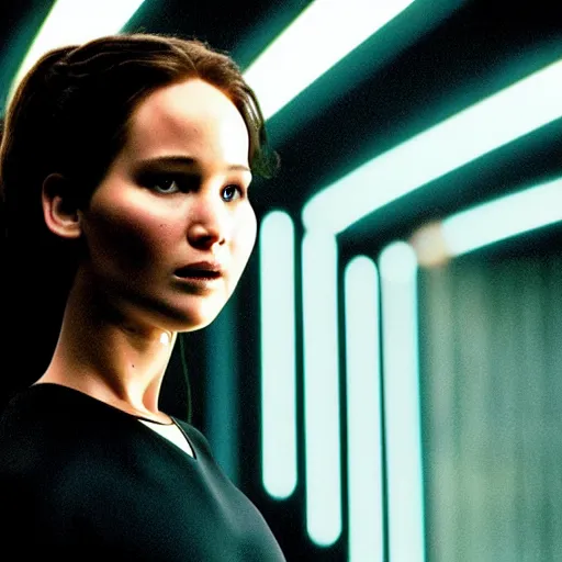 Image similar to first picture of Jennifer Lawrence as Neo in Matrix remake (2029) 4k HDR