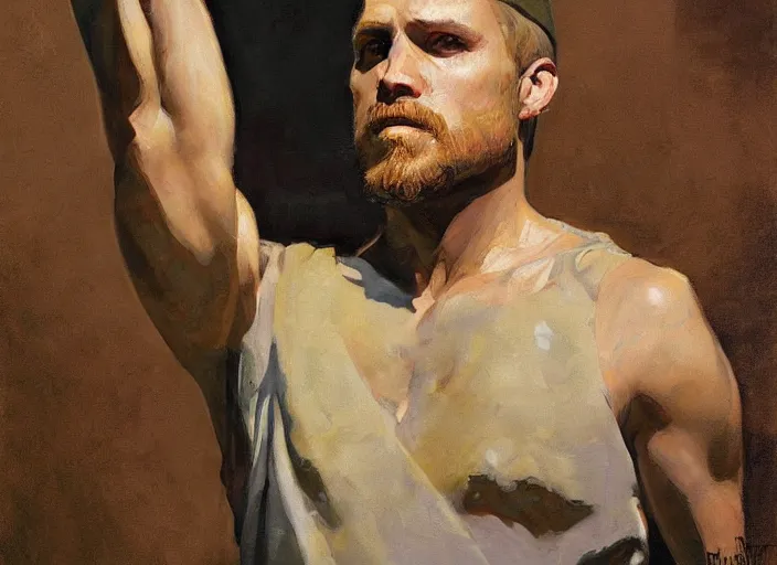 Prompt: a highly detailed beautiful portrait of oliver queen, by gregory manchess, james gurney, james jean