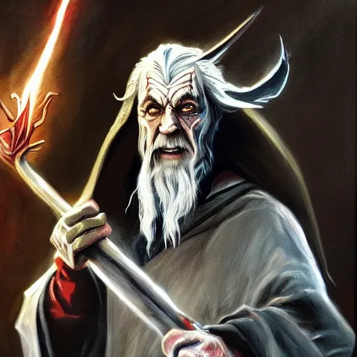 Image similar to gandalf as spawn, painting