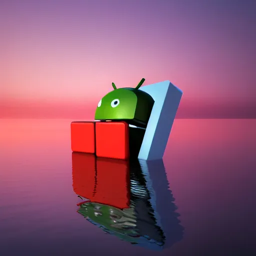 Image similar to android logo 3d render, reflected by water