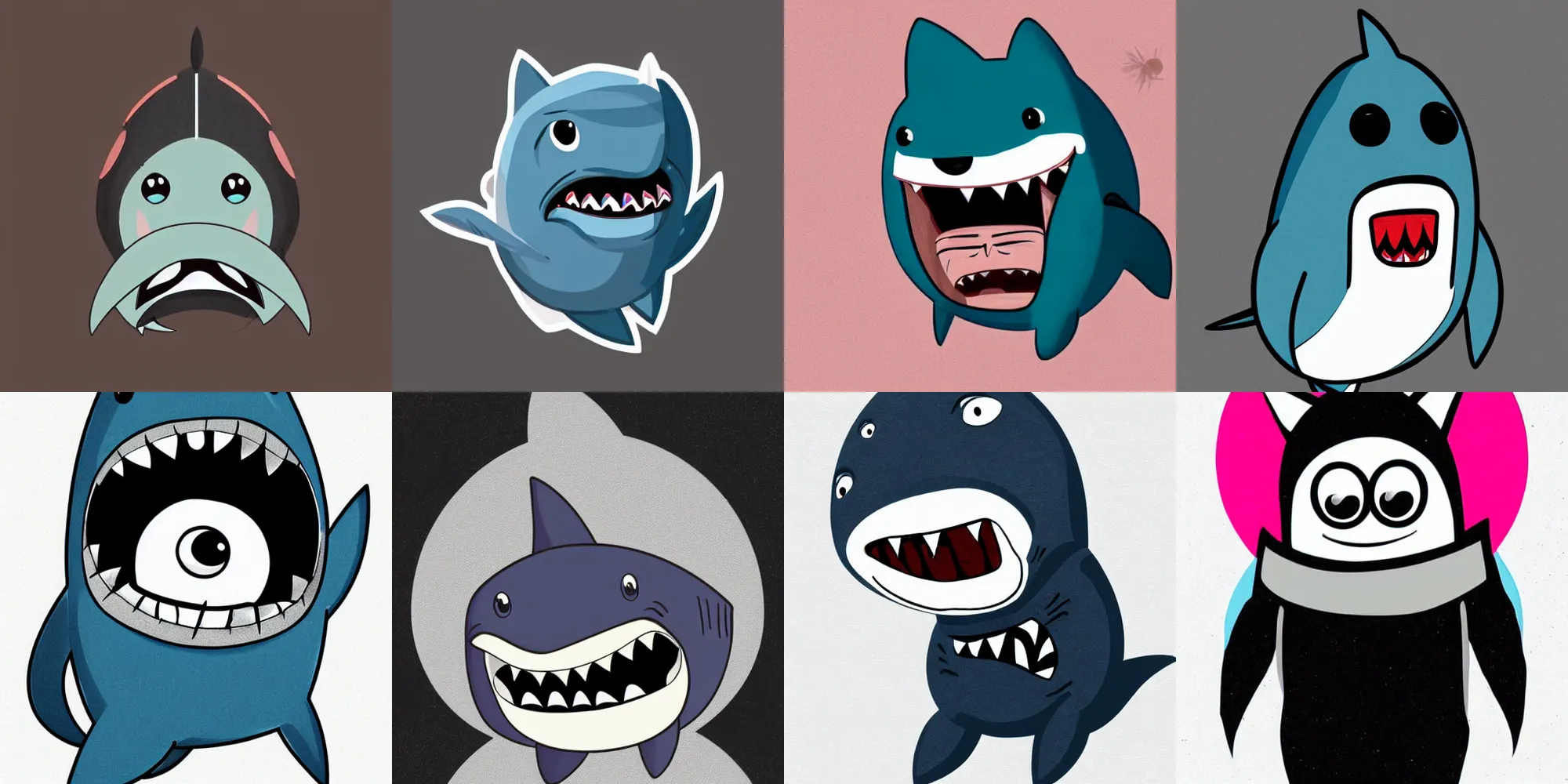 Prompt: Cute cartoon shark with black eyes wearing a hoodie. Digital illustration trending on behance.