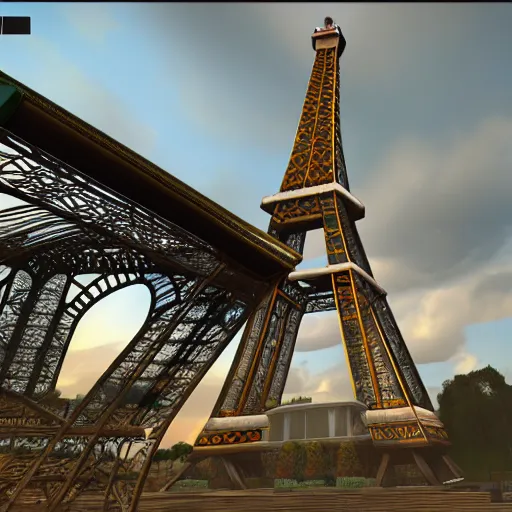 Image similar to eiffel tower in demolition simulator, in game screenshot