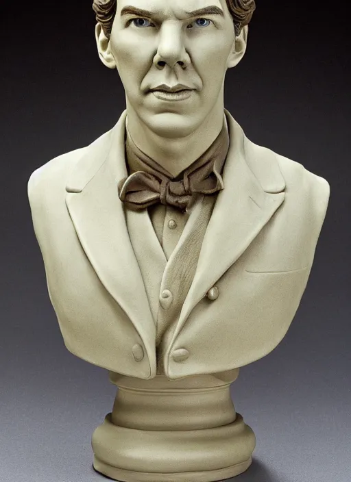 Prompt: A clay bust of Benedict Cumberbatch