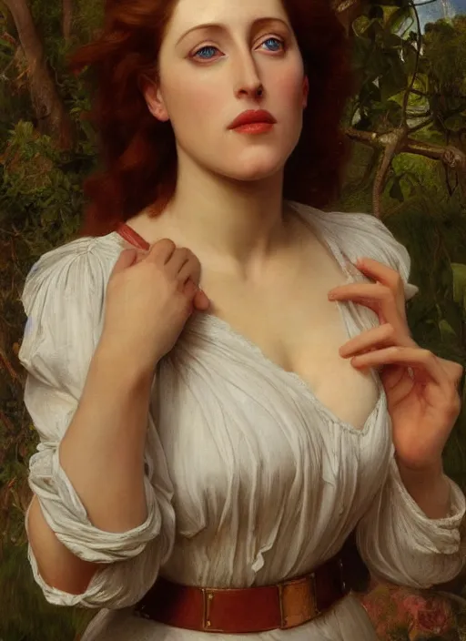 Prompt: a beautiful painting of young gillian anderson by felix resurreccion hidalgo, pre-raphaelite, detailed, trending on artstation, hd, masterpiece