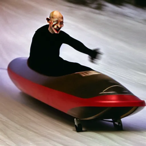 Image similar to portrait of nosferatu is doing bobsleigh alone, sport photography