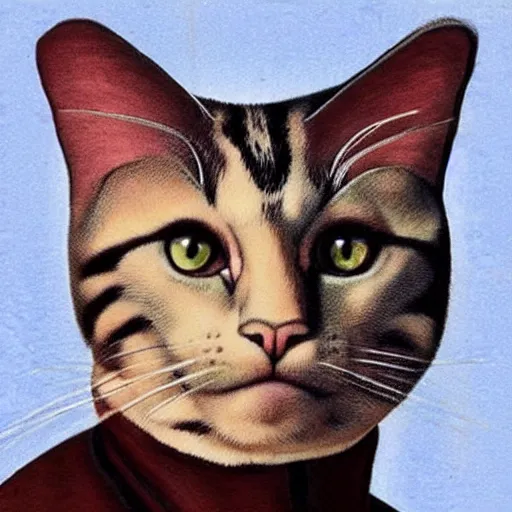 Prompt: “ george costanza as a cat, draped in velvet, realistic, very detailed ”