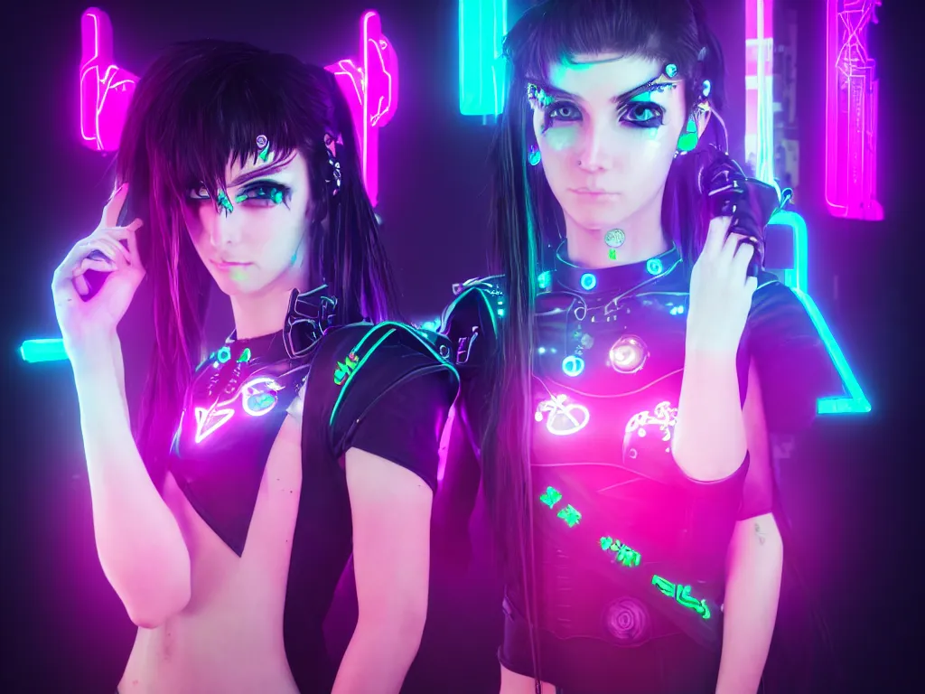 Image similar to a portrait of the neon cyberpunk sailor moon with arm tattoos, single person, dystopian scifi gear, gloomy, profile picture,