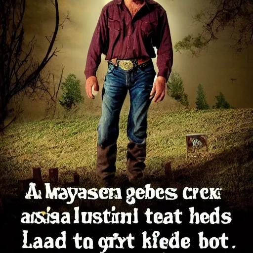 Image similar to a cowboy stumbles upon an open grave that contains a mystical book that could lead to all the secrets of life but not knowing how to read leads the cowboy to become very frustrated