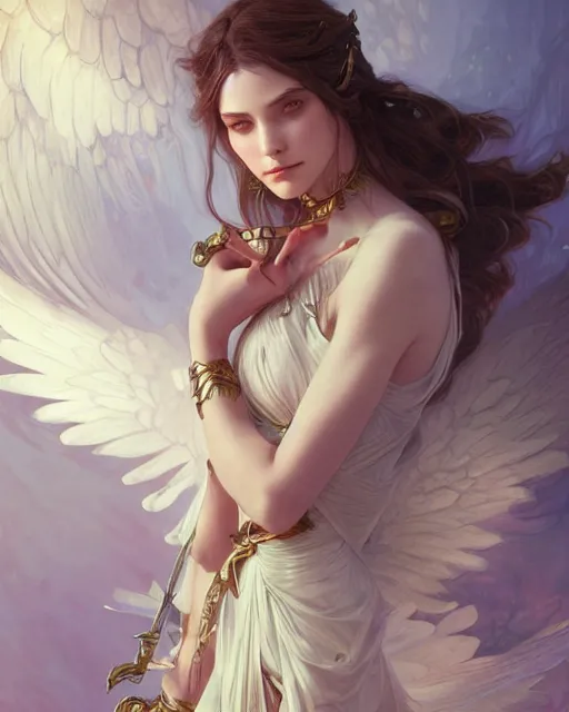 Image similar to portrait of an female fallen angel, d & d, fantasy, intricate, elegant, highly detailed, digital painting, artstation, concept art, smooth, sharp focus, illustration, art by artgerm and greg rutkowski and alphonse mucha