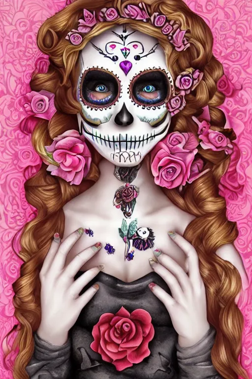 Image similar to illustration of a sugar skull day of the dead girl, art by natalie shau