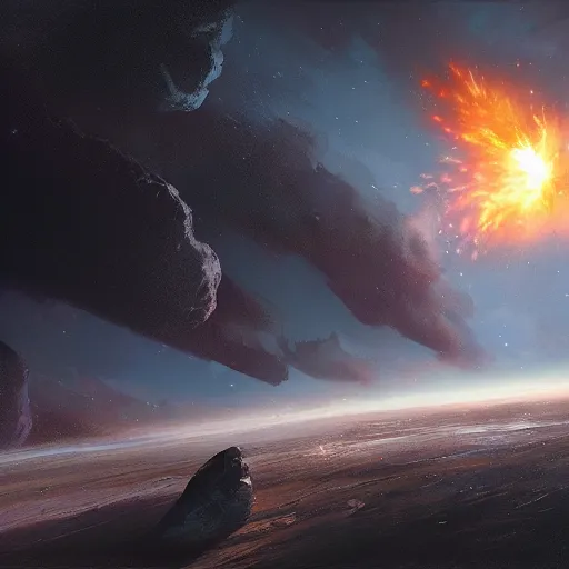 Prompt: an asteroid hitting earth by greg rutkowski