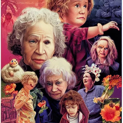 Prompt: Poster for the movie Grandma released in 1986 illustrated by Drew Struzan