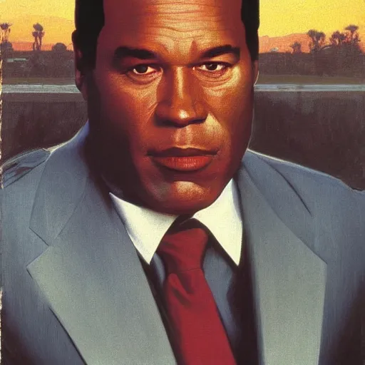 Image similar to Painting of OJ Simpson as The Terminator. Art by william adolphe bouguereau. During golden hour. Extremely detailed. Beautiful. 4K. Award winning.