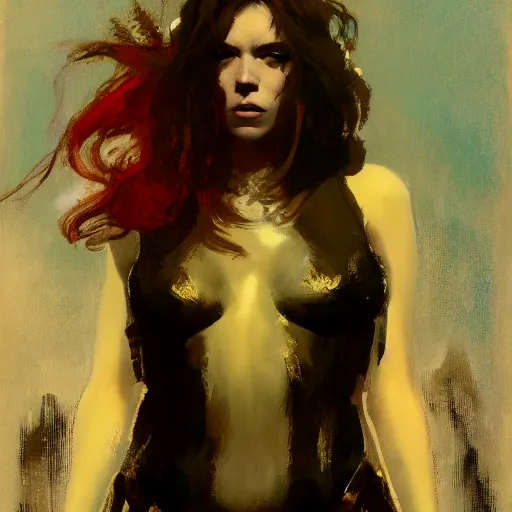 Image similar to jesus as black widow, intricate, elegant, highly detailed, greg manchess, mucha, liepke, ruan jia, jeffrey catherine jones, ridley scott