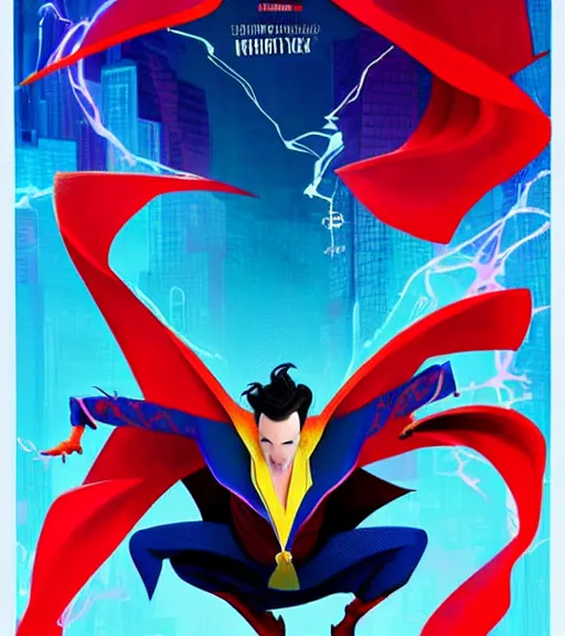 Prompt: poster art of dr strange rendered in the style of into the spiderverse