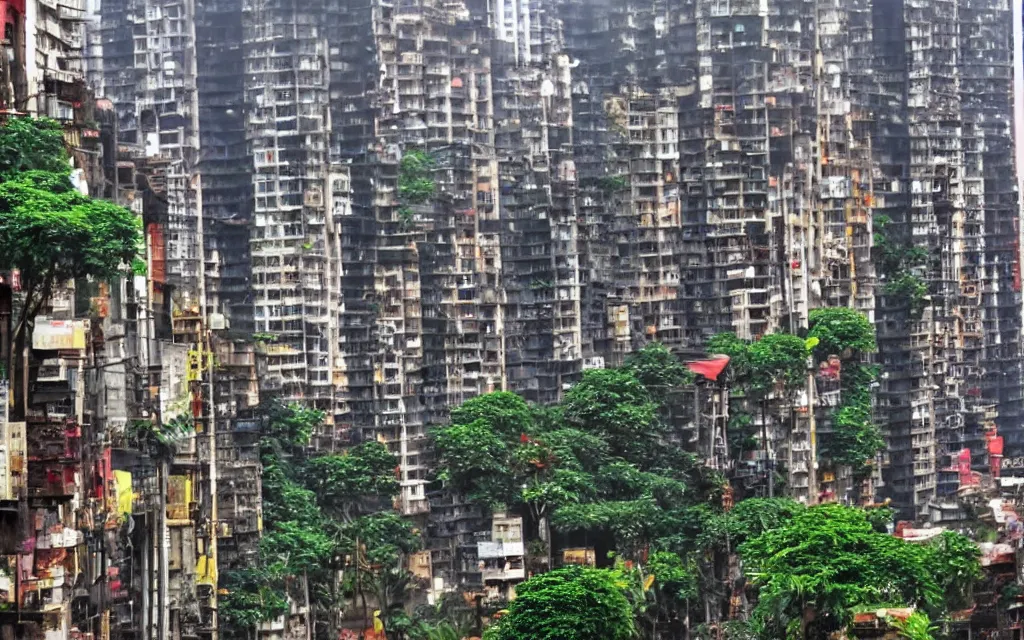 Prompt: streets of mumbai, future, mossy buildings