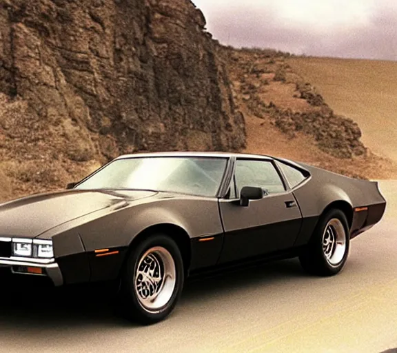 Image similar to a pov shot, color cinema film still of knight rider kitt pontiac, cinematic.