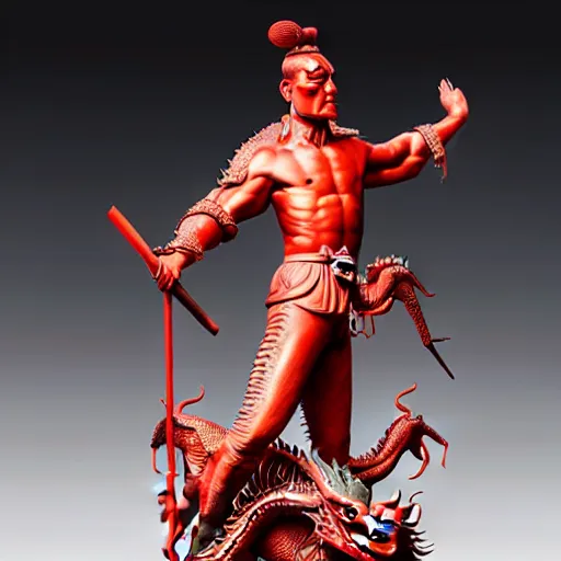 Prompt: museum van damm portrait statue monument made from chinese porcelain brush face hand painted with iron red dragons full - length very very detailed intricate symmetrical well proportioned