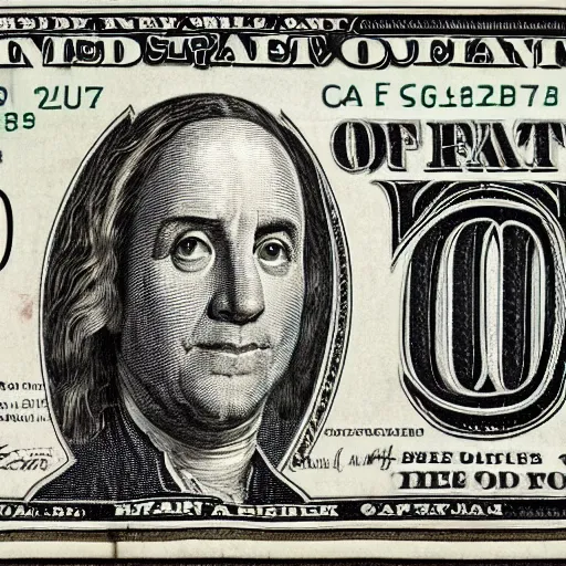 Prompt: $ 1 0 0 bill with god in the portrait