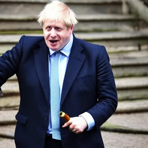 Prompt: medium shot photo of Boris Johnson smoking a joint, 4k, ultra HD