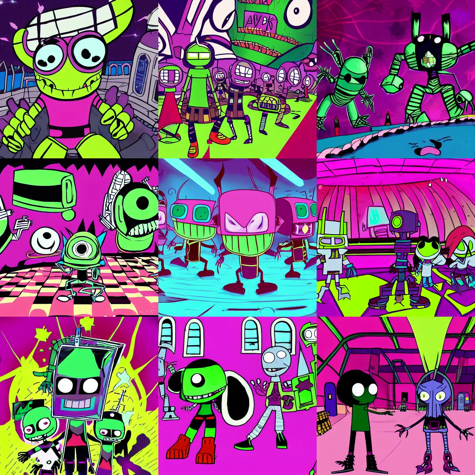 Prompt: invader Zim at a roller rink