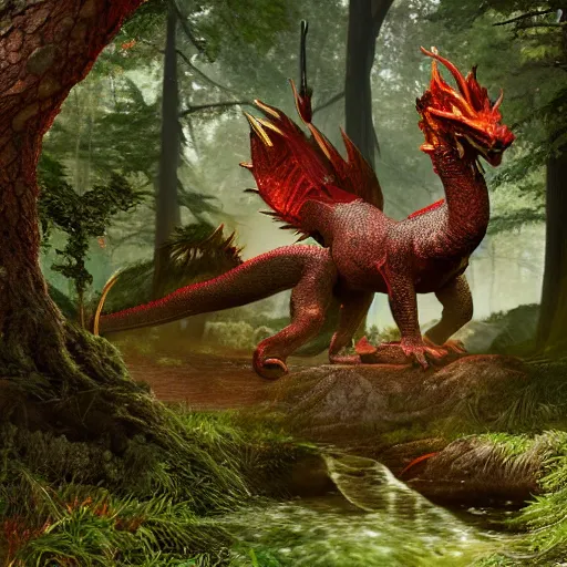 Prompt: A highly detailed 4k render of an eastern dragon in the forest, CGSociety, ArtStation, Unreal Engine