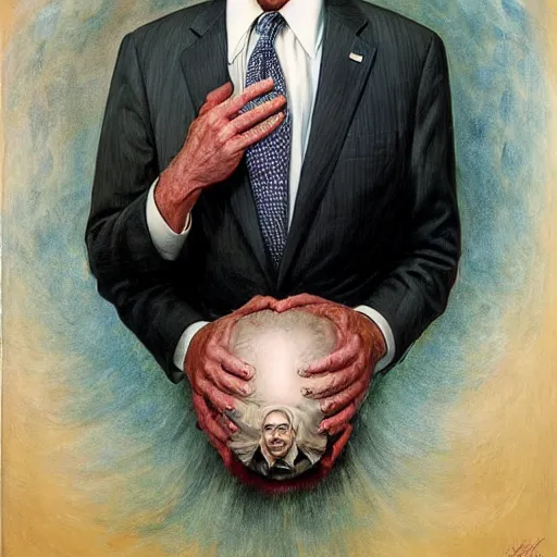 Image similar to terrifying, surreal portrait of joe biden by j. c. leyendecker, bosch, william blake, stephen gammell, jon mcnaughton, and beksinski