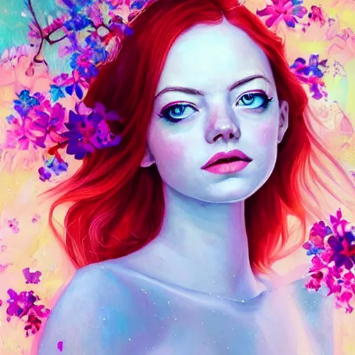 Image similar to aesthetic! angelic! redhead emma stone portrait by Anna Dittmann and Harumi Hironaka and Filip Hodas, flowers, magical, artsy, impressionism