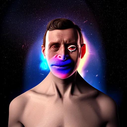 Prompt: an ultrarealistic portrait of a man with blackhole replacing his face trending on artstation and cgsociety made by hubble