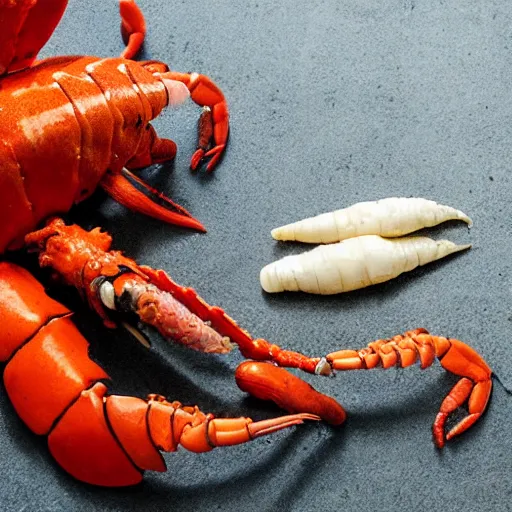 Prompt: human sized humanoid lobster sharpening a carrot