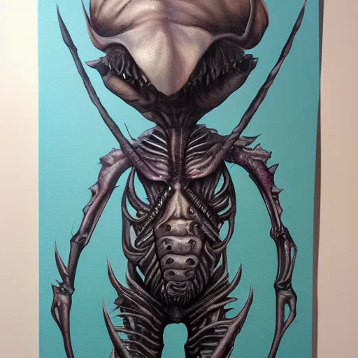 Image similar to full body studio photo of a new alien monster, creative design, realistic detailed painting, trending on deviantart