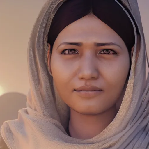 Image similar to a nepali wearing a white shawl, sad, tears, octane render, unreal engine