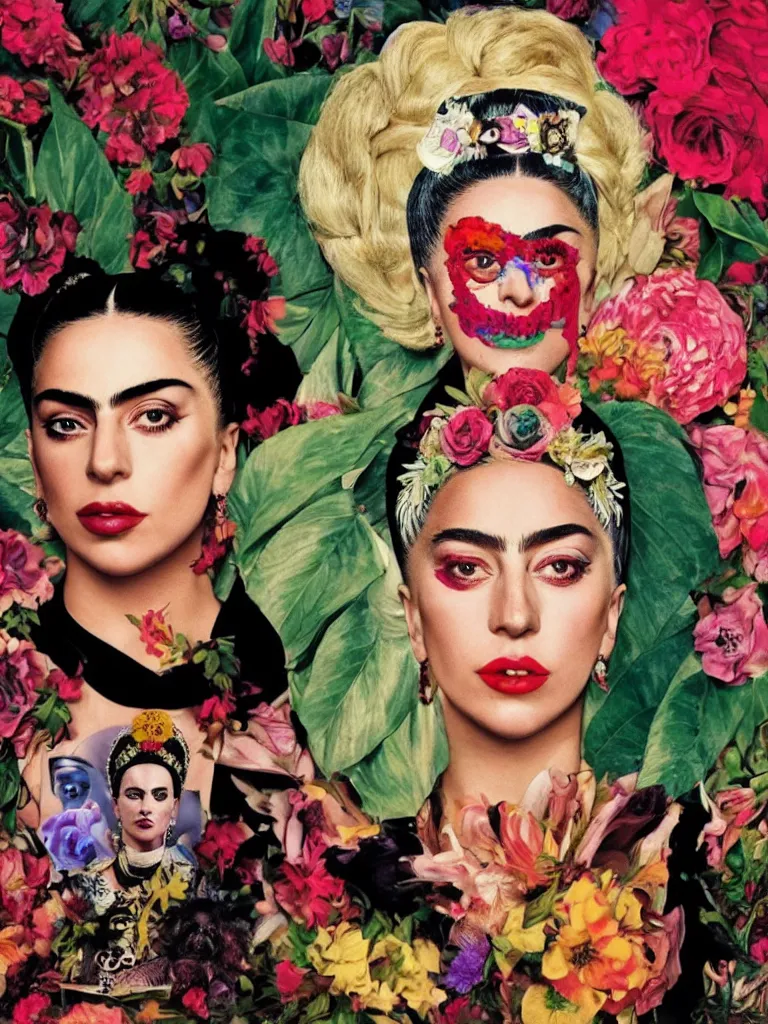 Prompt: Lady Gaga in Frida Kahlo style