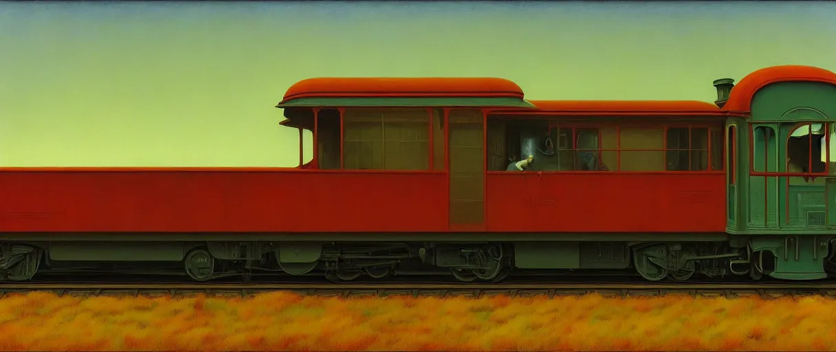 Image similar to train engine, Edward Hopper and James Gilleard, Zdzislaw Beksinski, Mark Ryden, Wolfgang Lettl highly detailed