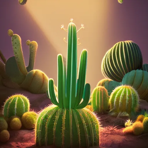 Image similar to cactus family, poster vintage, illustration, bioluminescence, vegetation, water bubbles, portrait, full shot, rim light, pixar, octane render,