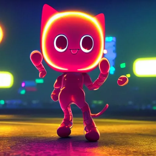 Image similar to promotional movie still wide - angle 3 0 m distance. nanorobots ( ( cat ) ) 1 million into the future ( 1 0 0 2 0 2 2 ad ). super cute and super deadly. nanorobots like disco music and dance - offs. cinematic lighting, dramatic lighting. octane 3 d, style saturday night fever