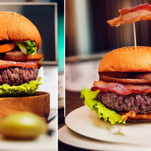 Image similar to a delicious hamburguer, food photography, award winning, lots of bacon, tasty