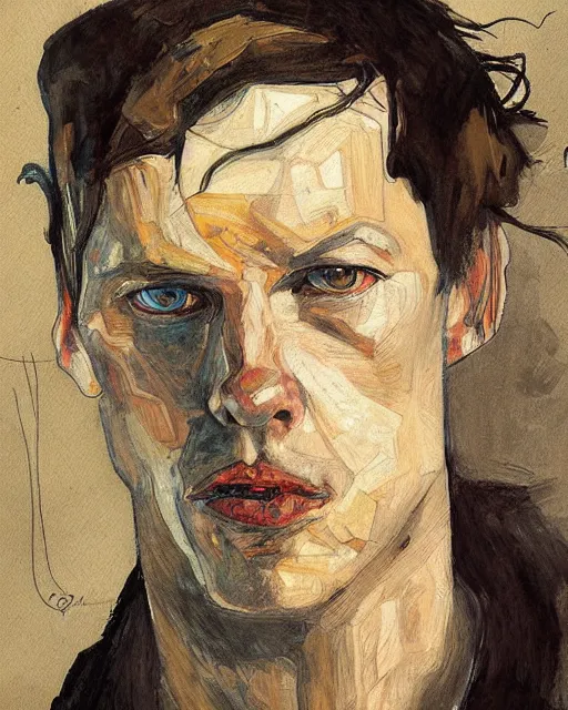 Image similar to portrait of david gilmour by greg rutkowski in the style of egon schiele