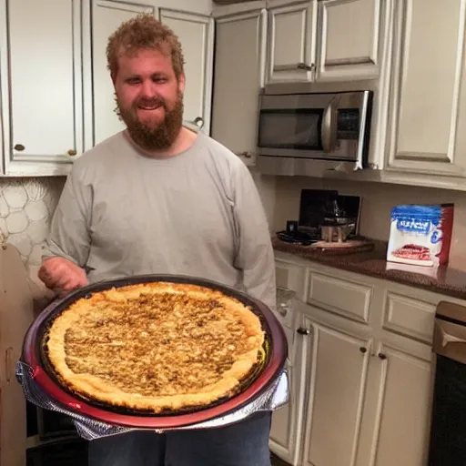 Image similar to ethan van sciver is sniffing a warm baked pie in his kitchen in the middle of the night h 7 0 4